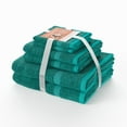 thumbnail image 1 of Beautiful by Drew Barrymore 6-Piece Dobby Bath Towel Set, Soft 100% Cotton, Pine Green, 1 of 5