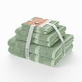 thumbnail image 1 of Beautiful by Drew Barrymore 6-Piece Dobby Bath Towel Set, 100% Cotton, Sage Green, 1 of 5