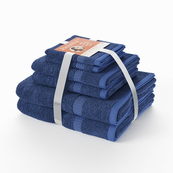Beautiful Dobby 6pk Towel Set, Contains 2 Bath, 2 Hand, 2 Wash - Smokey Blue by Drew Barrymore