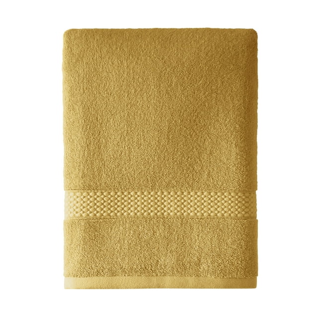 Beautiful by Drew Barrymore Dobby Bath Towel, Soft 100% Cotton, Amber Yellow