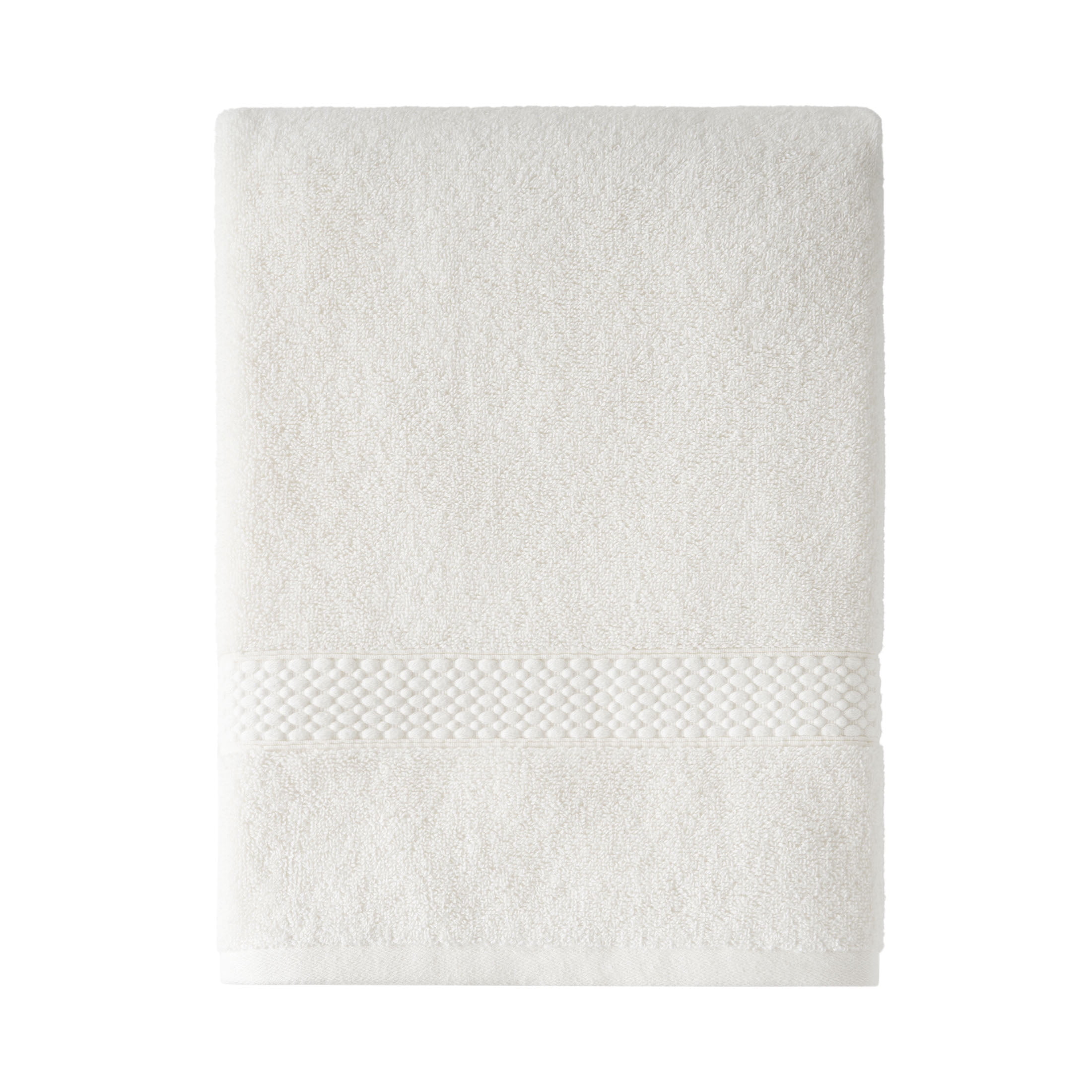 Beautiful by Drew Barrymore Dobby Bath Towel, Soft 100% Cotton, Off White