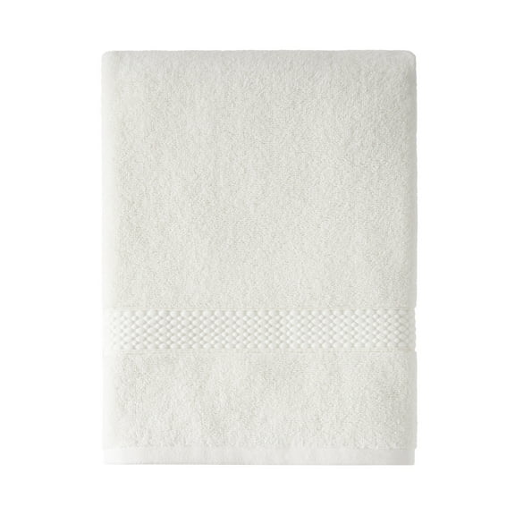 Beautiful by Drew Barrymore Dobby Bath Towel, Soft 100% Cotton, Off White
