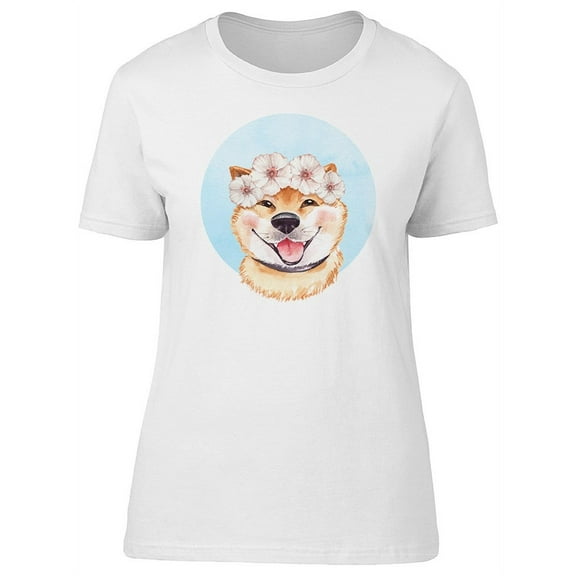 Beautiful Dog With Floral Wreath T-Shirt Women -Image by Shutterstock, Female Large