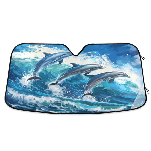 Beautiful Dolphins Jumped Car Windshield Sun Shade Foldable Car Front Window Visor Heat and UV Protection 57x31.5