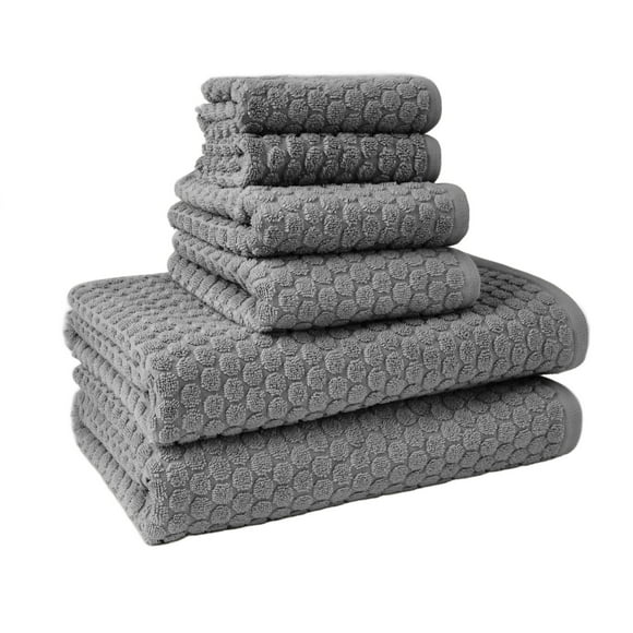 Beautiful by Drew Barrymore 6-Piece Dot Bath Towel Set, Soft 100% Cotton, Charcoal Gray