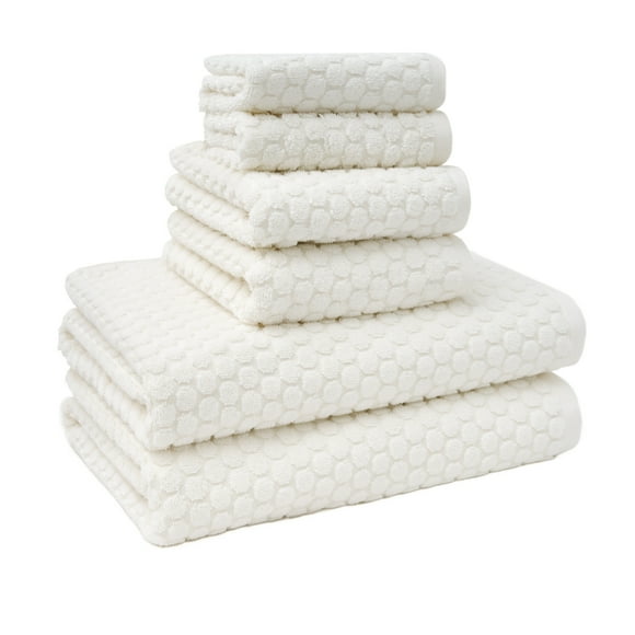 Beautiful by Drew Barrymore 6-Piece Dot Bath Towel Set, Soft 100% Cotton, Off White