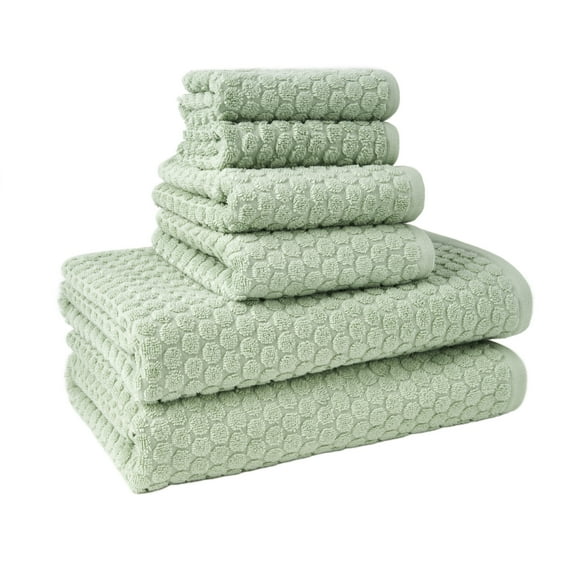 Beautiful by Drew Barrymore 6-Piece Dot Bath Towel Set, Soft 100% Cotton, Sage Green