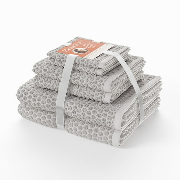 Beautiful Dot Textured 6pk Towel Set, 2 Bath, 2 Hand, 2 Wash - Porcini Taupe by Drew Barrymore
