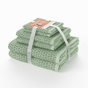 Beautiful by Drew Barrymore 6-Piece Dot Bath Towel Set, 100% Cotton, Sage Green