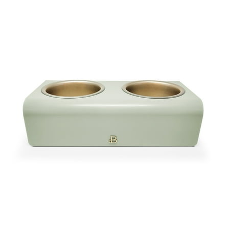 Beautiful Double Elevated Stainless Steel Pet Bowl, 3-Cup, Sage by Drew Barrymore