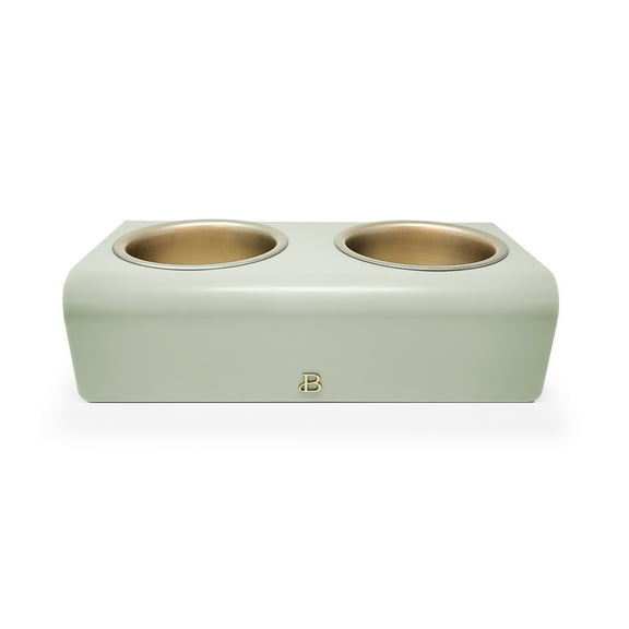 Beautiful Double Elevated Stainless Steel Pet Bowl, 3-Cup, Sage by Drew Barrymore