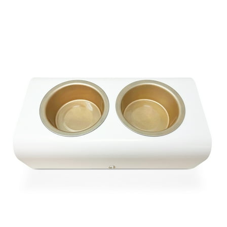 Beautiful Double Elevated Stainless Steel Pet Bowl, 4-Cup, Ivory by Drew Barrymore