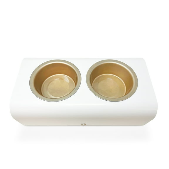 Beautiful Double Elevated Stainless Steel Pet Bowl, 4-Cup, Ivory by Drew Barrymore