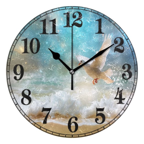 Beautiful Dove Of Peace Flying Silent Wall Clock 10" Non-Ticking Battery Clock