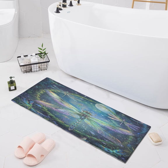 Beautiful Dragonflies Bath Mat 39x20 Non-Slip Bathroom Rugs Absorbent Soft Plush Quick Dry for Tub Shower Kitchen Home Decor