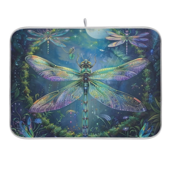 Beautiful Dragonflies Dish Drying Mat 16x18 Absorbent Microfiber Draining Rack Pad for Kitchen Counter Sink