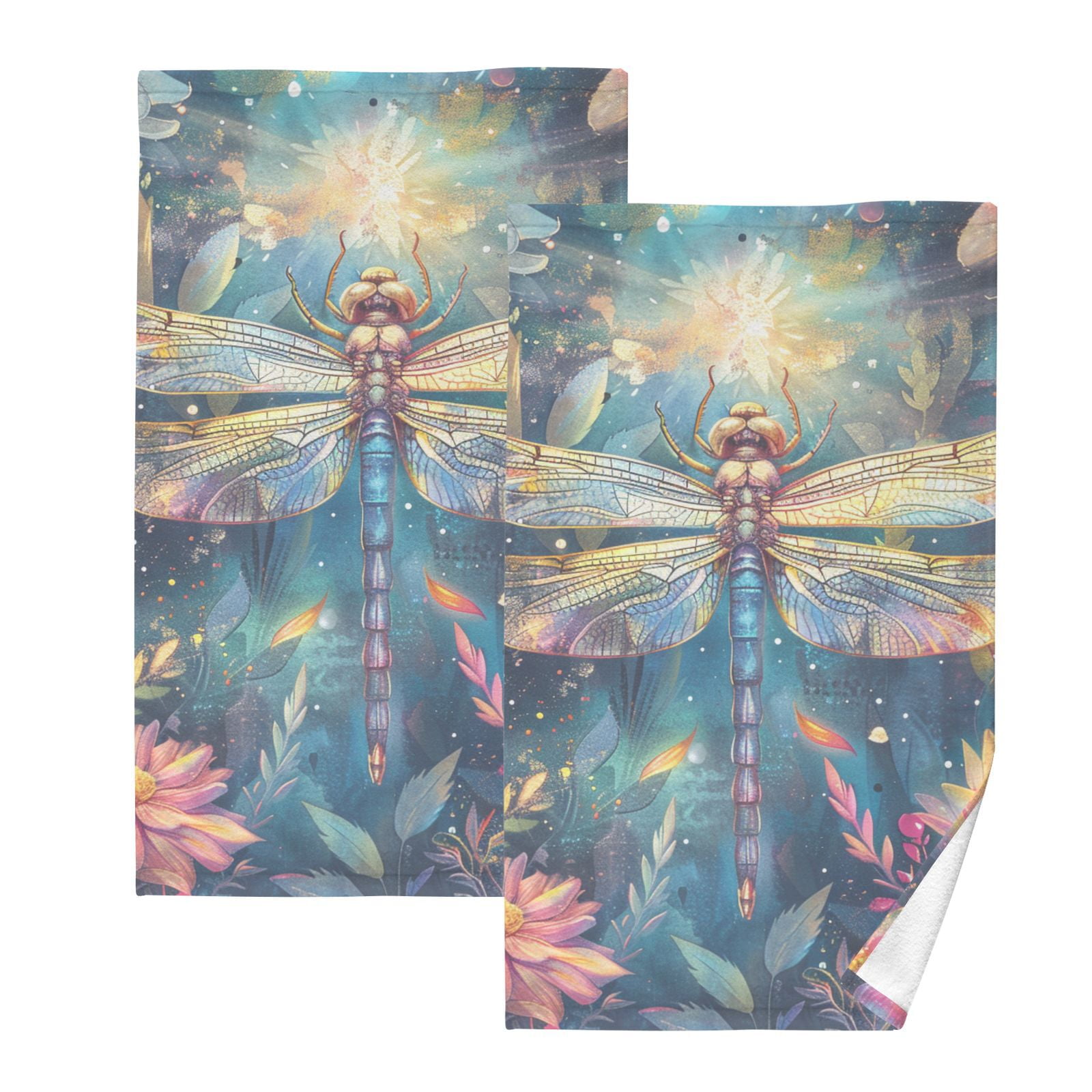 Beautiful Dragonfly Hand Towels Cotton Bath Towels Large Face Towels Absorbent for Bathroom 2 Packs