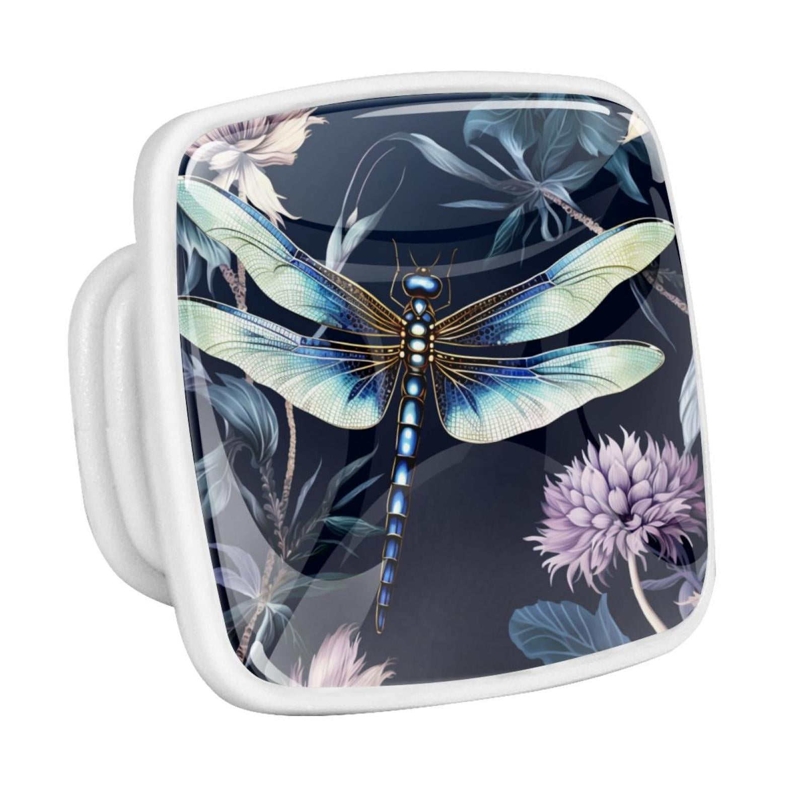Beautiful Dragonfly Insects Fluorescent Drawer Pulls with Screws Square 4Pack Glow Dark Knobs