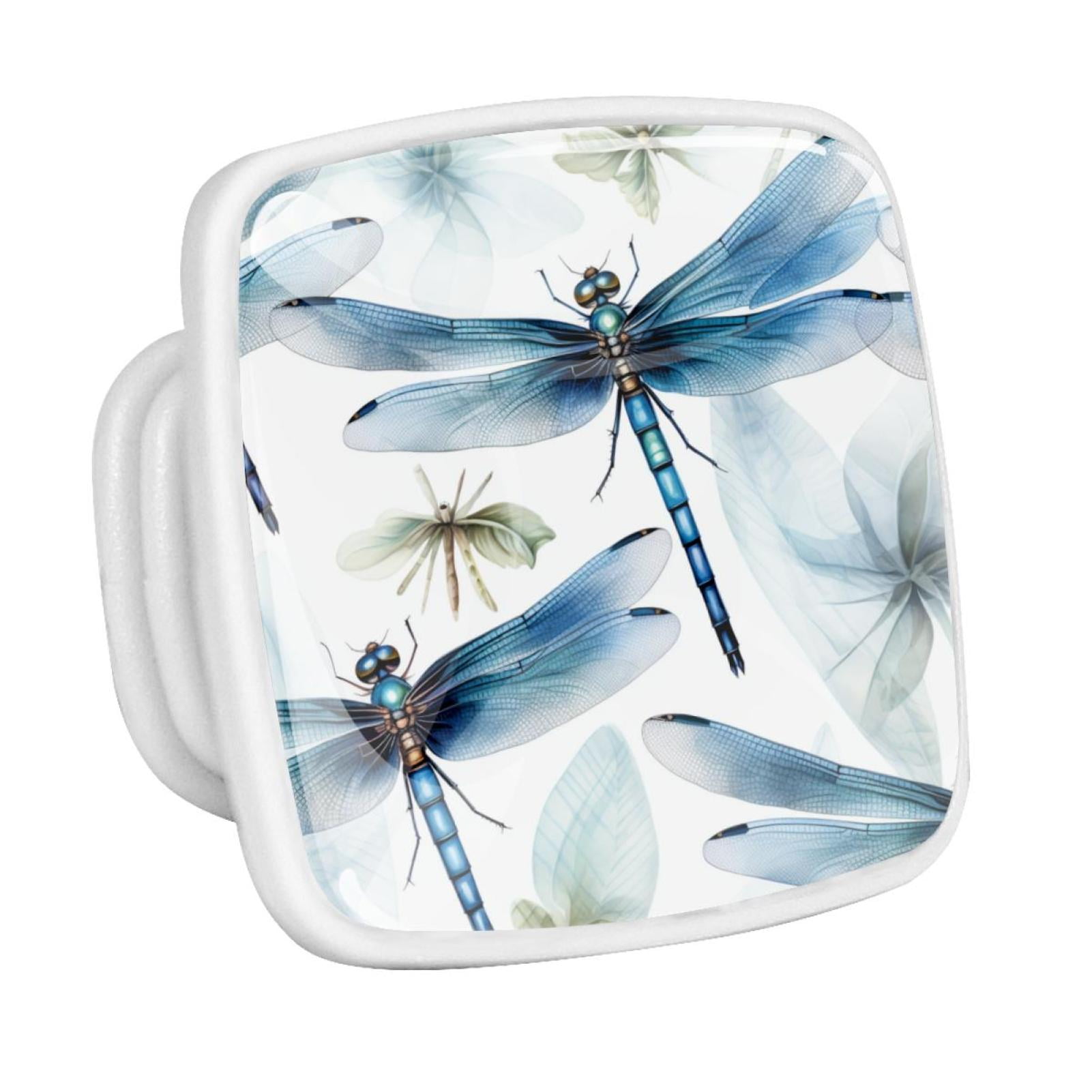 Beautiful Dragonfly Insects Fluorescent Drawer Pulls with Screws Square 4Pack Glow Dark Knobs