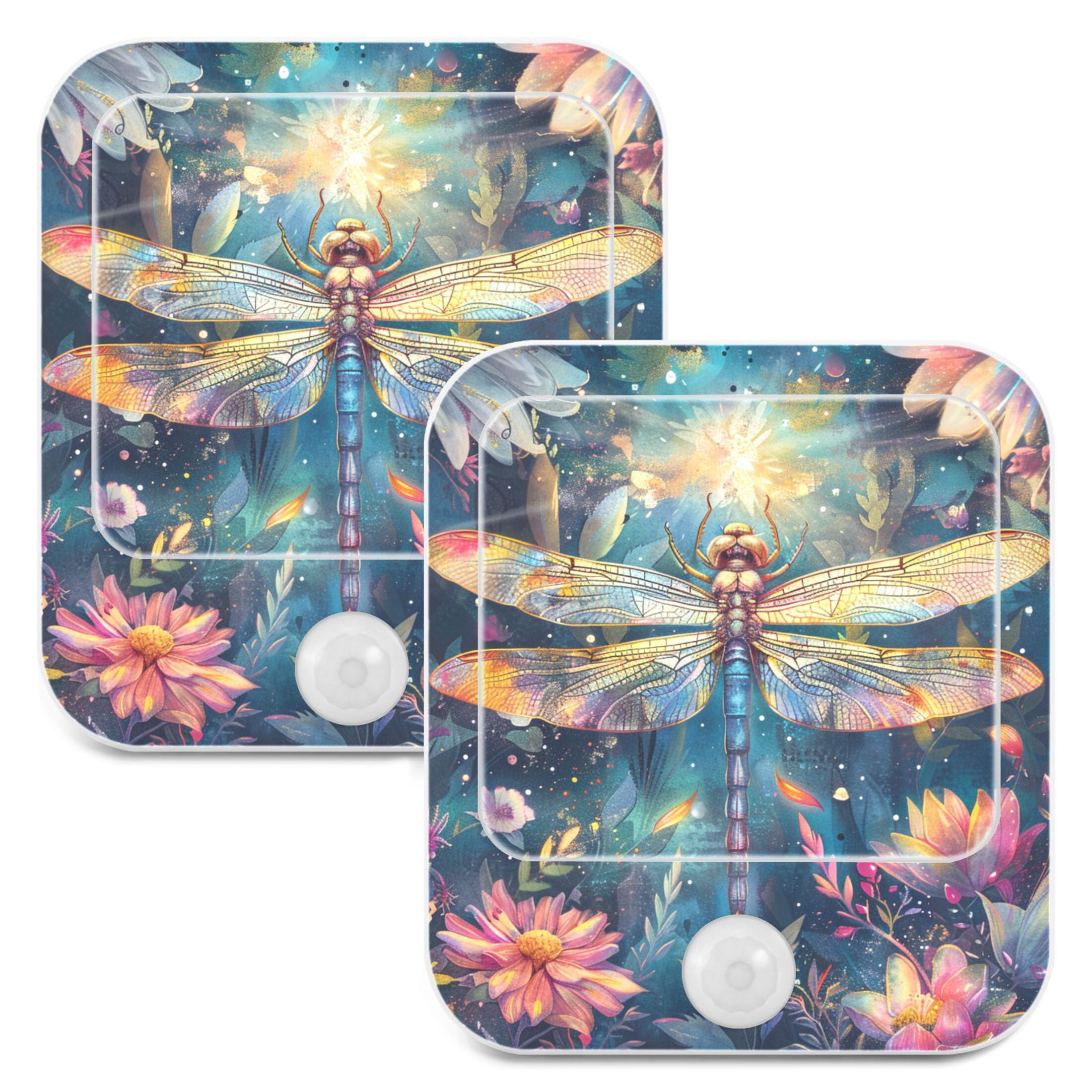 Beautiful Dragonfly Night Lights Plug into Wall LED with Auto Light Sensor Warm Light for Kids Hallway Bedroom Living Room Kitchen Bathroom Set of 2