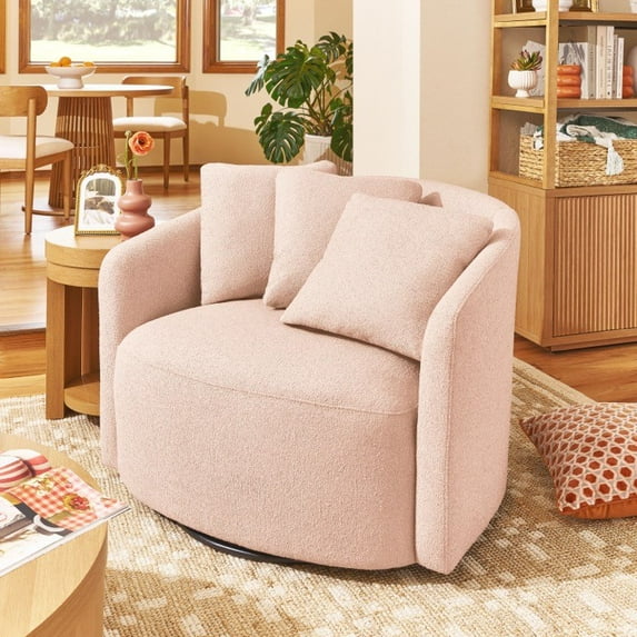 Free Shipping! Beautiful Oversized Blouson Accent Swivel Chair Pink
