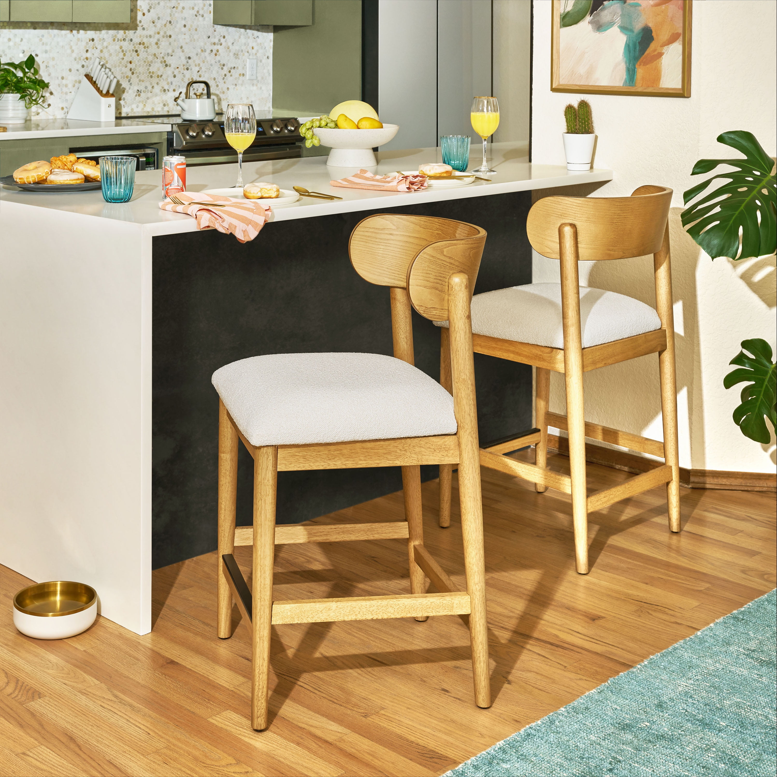 Walmart sales :  Beautiful Drew Counter-Height Stools by Drew Barrymore, Warm Honey Finish, 2 Pack