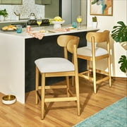 Beautiful Drew Counter-Height Bar Stools, Warm Honey with Cream Boucle Seat, 2 Pack
