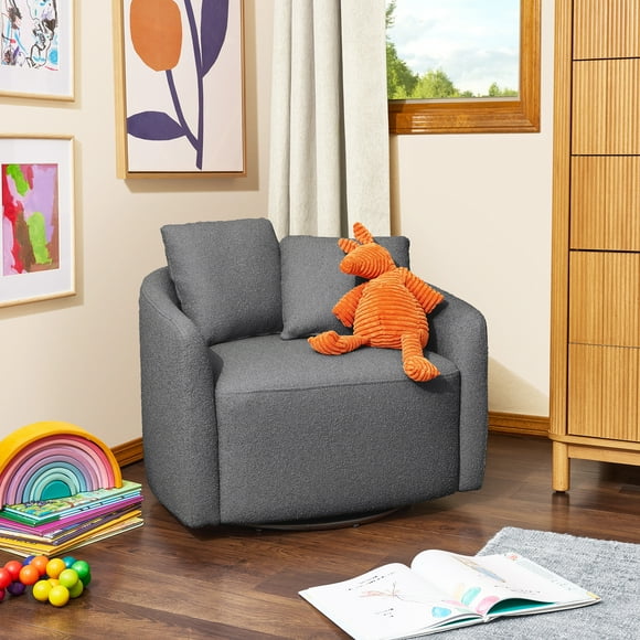 Beautiful Drew Kids Accent Chair by Drew Barrymore, Charcoal Bouclé Fabric