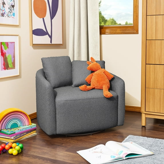 Beautiful Drew Kids Accent Chair by Drew Barrymore, Charcoal Bouclé Fabric