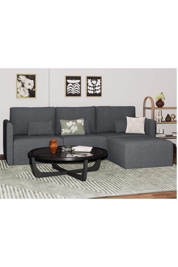 Drew Modular Sectional Sofa with Ottoman by Drew Barrymore, Charcoal
