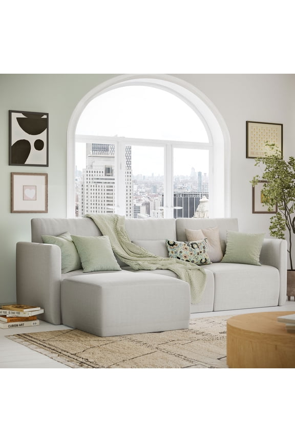 Drew Modular Sectional Sofa with Ottoman by Drew Barrymore, Porcini Taupe