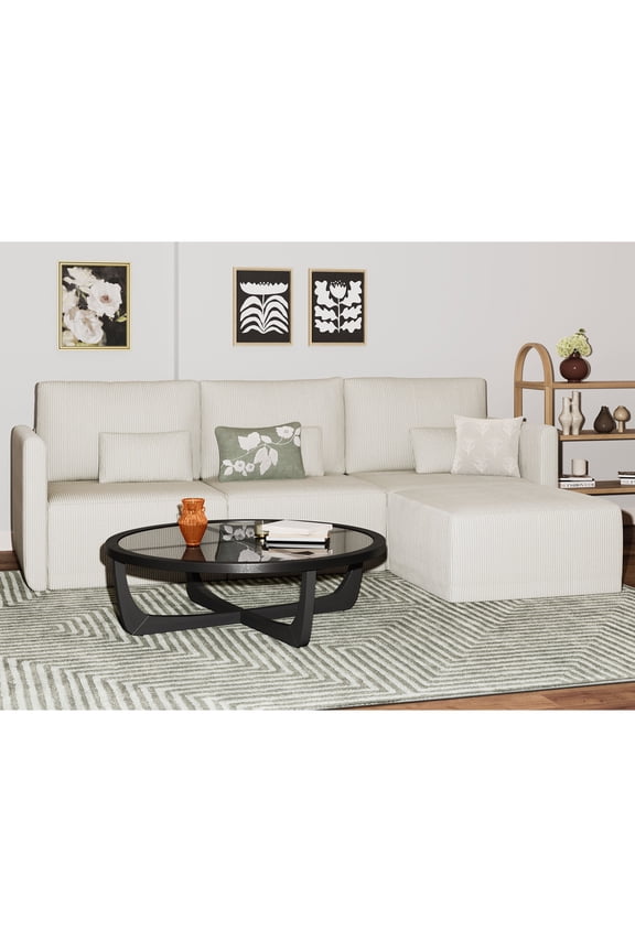 Drew Modular Sectional Sofa with Ottoman by Drew Barrymore, Vanilla Cord