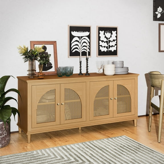 Beautiful Drew Rattan 4-Door Buffet Sideboard by Drew Barrymore, Warm Honey Finish