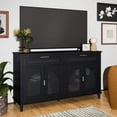 thumbnail interactive-video image 1 of Beautiful Drew Rattan Media Console with Teched Away Drawer by Drew Barrymore, Black Finish, 1 of 13