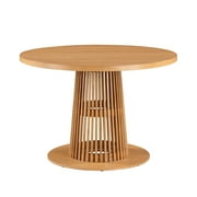 Beautiful Drew Round Dining Table with Fluted Pedestal Base, Warm Honey Finish