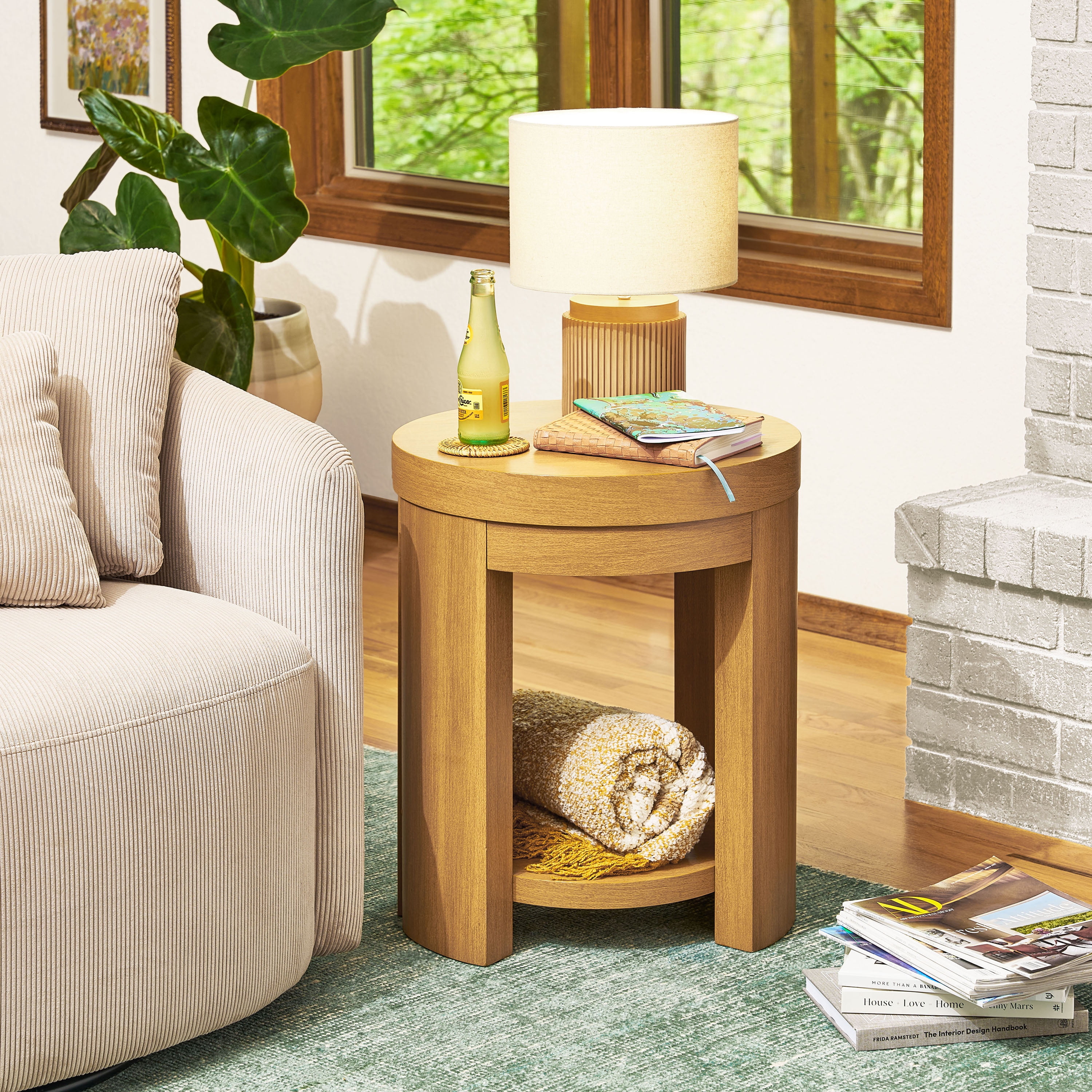 Beautiful Drew Side Table, Warm Honey finish