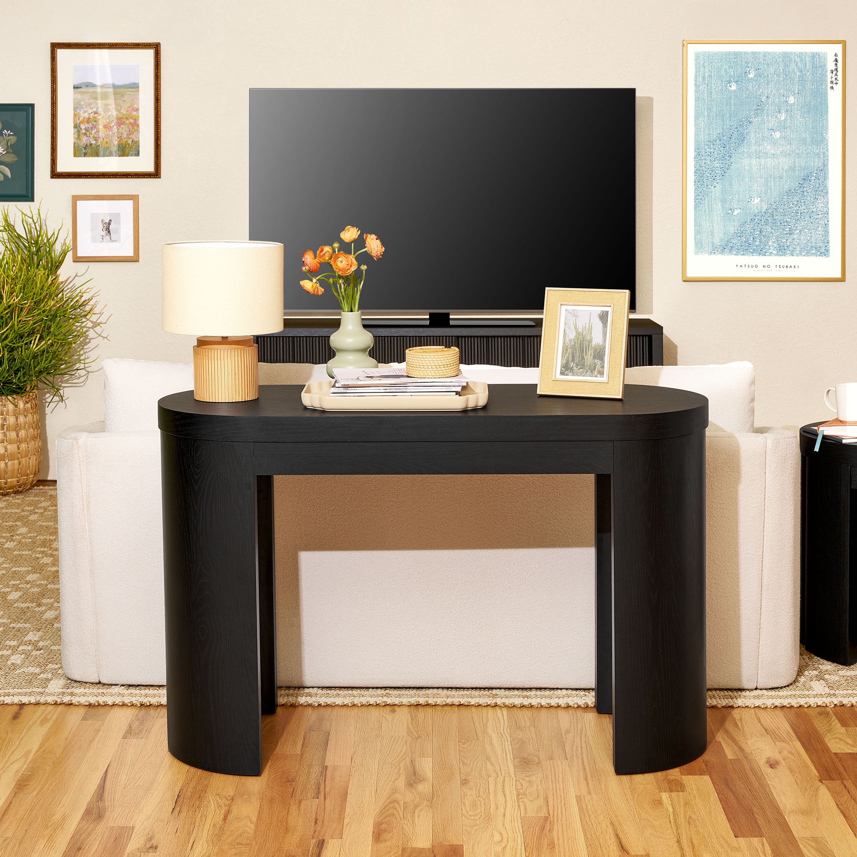 Beautiful Drew Sofa Table by Drew Barrymore, Rich Black Finish
