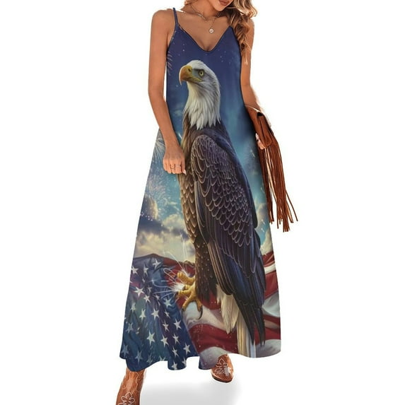 Beautiful Eagle And USA Flag Sleeveless Dress Women's Evening Dress Womans Clothing