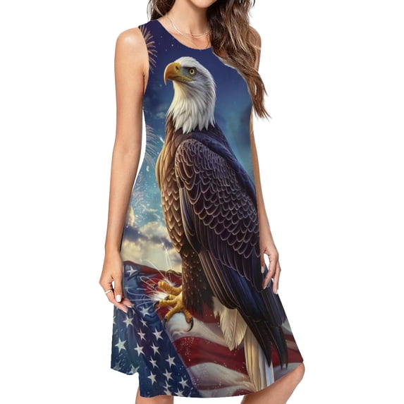Beautiful Eagle And Usa Flag Casual Sleeveless Loose Sundress Dress For Women Summer Dress Daily Woman