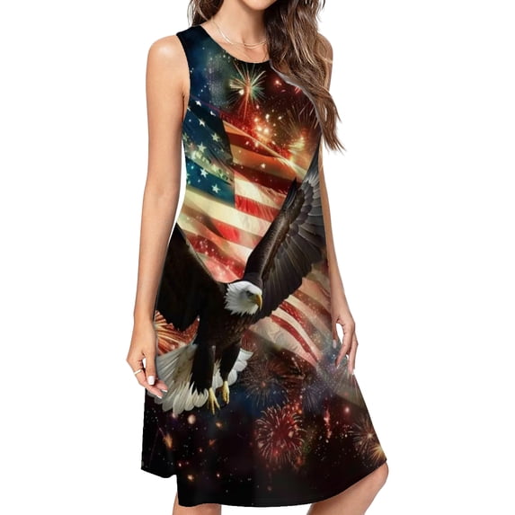 Beautiful Eagle And Usa Flag Spring Summer Dresses For Women Fashion Dress Casual Sleeveless Loose Sundress With Pockets