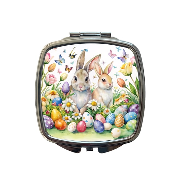 Beautiful Easter Bunnies Rabbits Eggs Flowers Travel Makeup Handbag Purse Small Pocket Compact Mirror