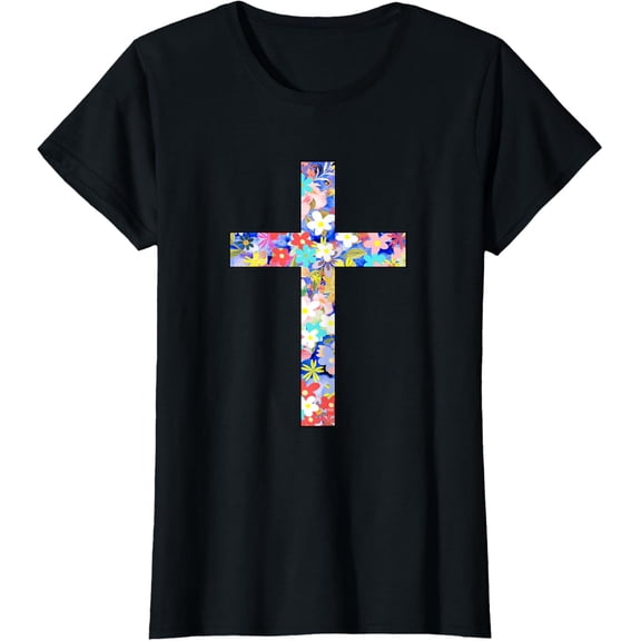 Beautiful Easter Cross with Flowers Theme T-Shirt