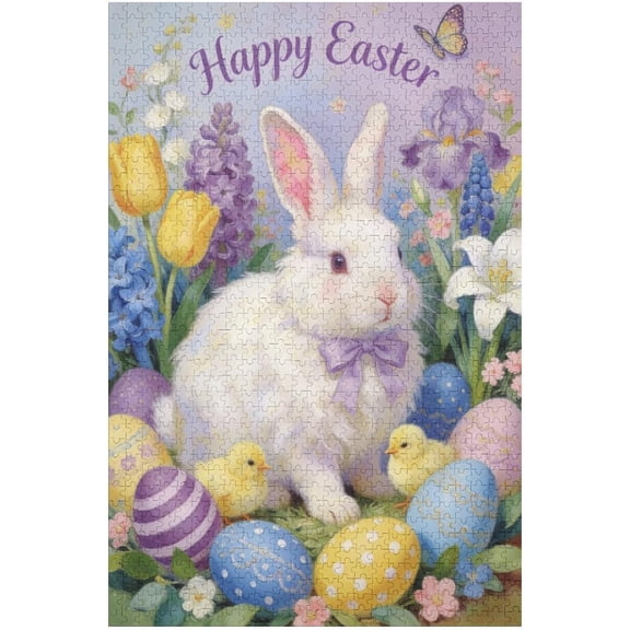 Beautiful Easter Eggs with Rabbit and Chicken 500 Piece Puzzle for Adults Spring Holiday Scene, Challenging Indoor Activity or Family Fun, Finished Size 20.5 x 15 in