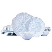 Beautiful Embossed Flower 12 Pc Stoneware Dinnerware Set Blue, by Drew Barrymore