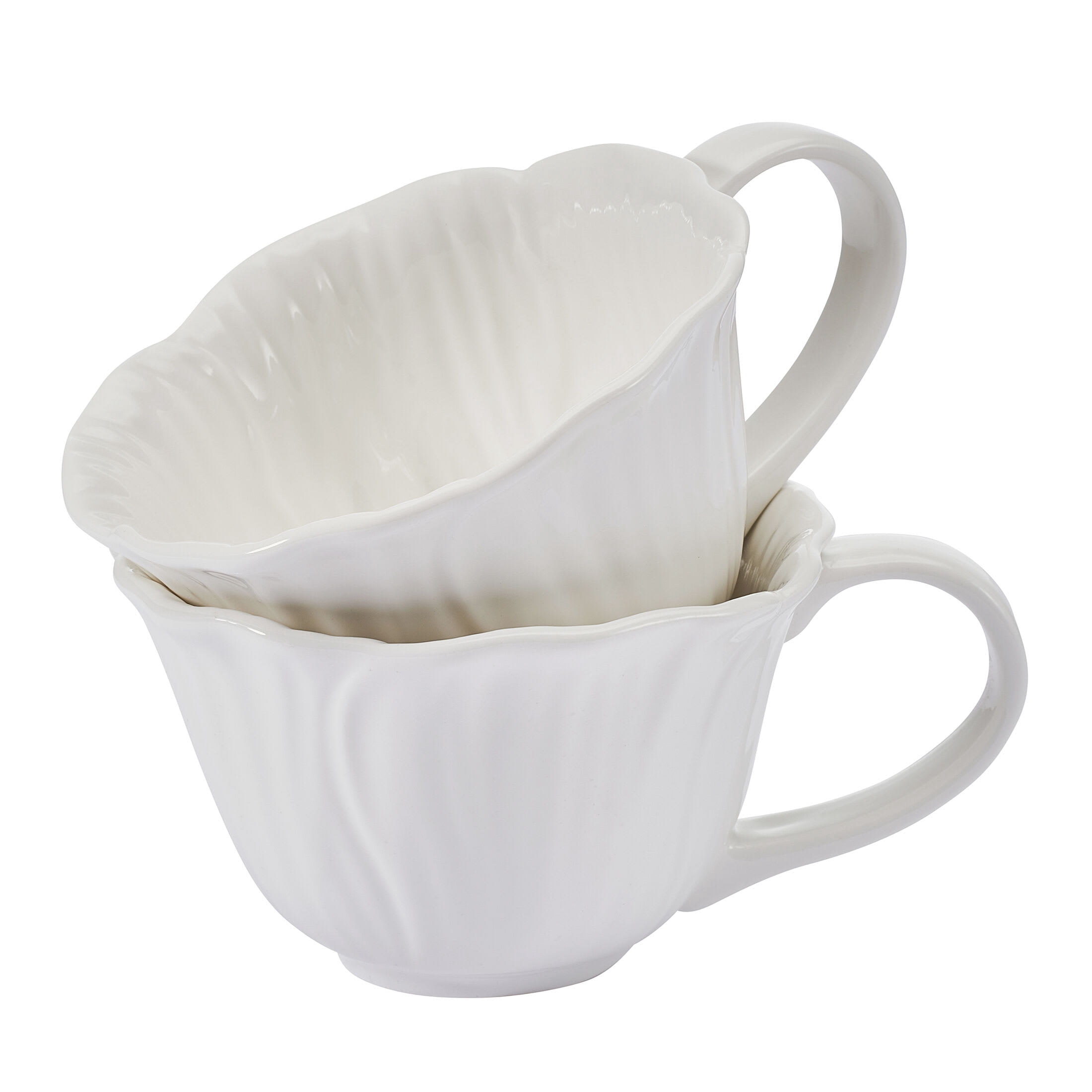 Beautiful by Drew Barrymore Embossed Flower Stoneware 9 fl oz Mug Set, 2 Piece, White
