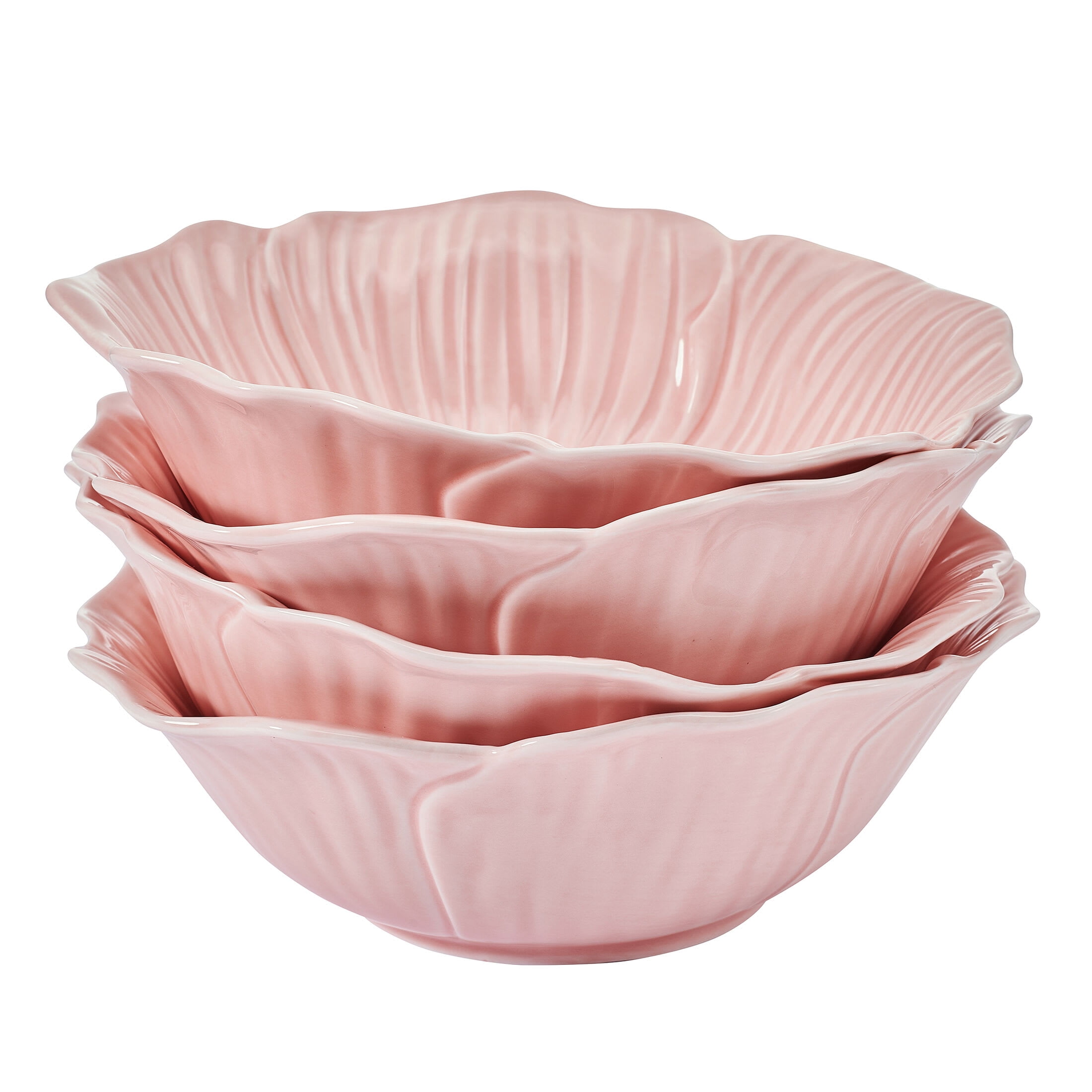 Beautiful by Drew Barrymore Embossed Flower Stoneware 31.5 fl oz Pasta Bowl Set, 4 Piece Pink