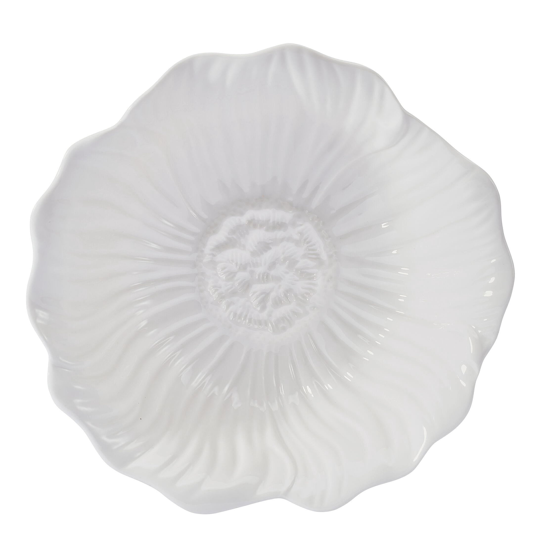 Beautiful by Drew Barrymore Embossed Flower Stoneware 31.5 fl oz Pasta Bowl Set, 4 Piece, White