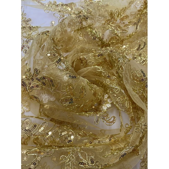 Beautiful Embroidered Lace w/Sequins, By the Yard from Sal Tex Fabrics, Gold