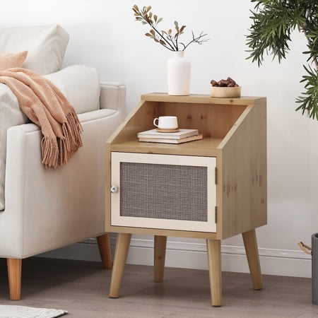 Beautiful End Table in Rich Wood and Gorgeous Rattan