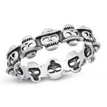 Beautiful Eternity Skulls with Hats Ring 925 Sterling Silver Band Jewelry Female Male Unisex Size 6